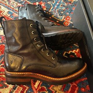 Frye Black Ella Moto Lace Boots